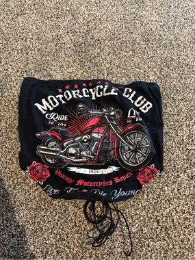 Motorcycle Club Black Crop Top with Red Graphic
